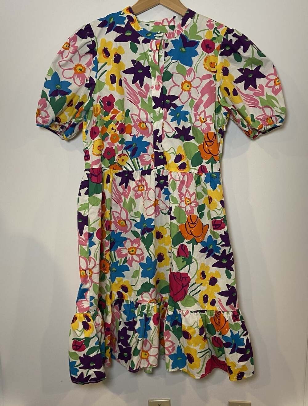 NWT J.Crew Midi Dress Puff Sleeves Garden Floral Print Cotton Size 8 New
